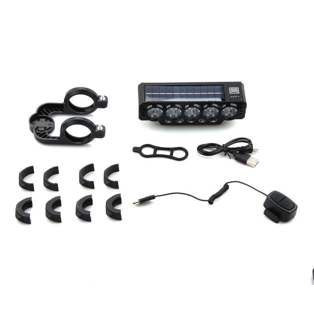 Waterproof Bicycle Front Headlight Solar Charging Bike Lamp 10 LED Spotlight