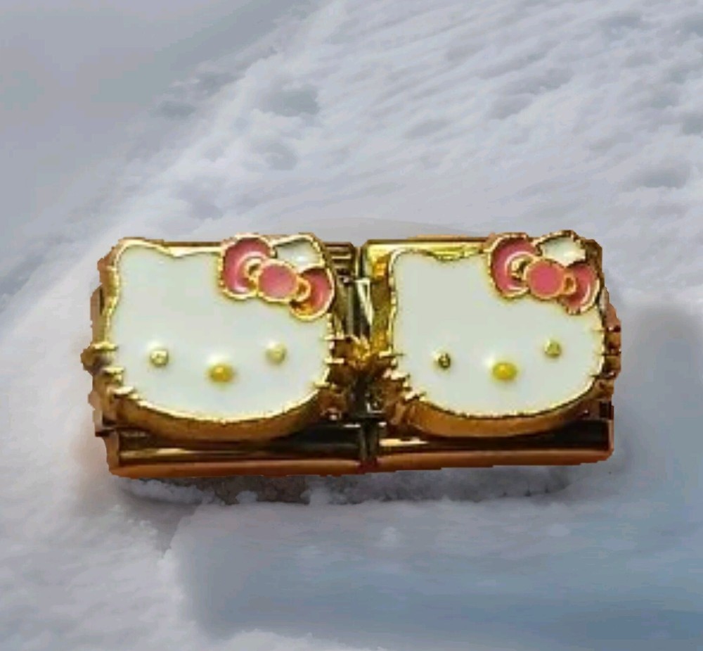 Gold Hello Kitty Italian Charm 3D Stainless Steel 9MM Gold Trim