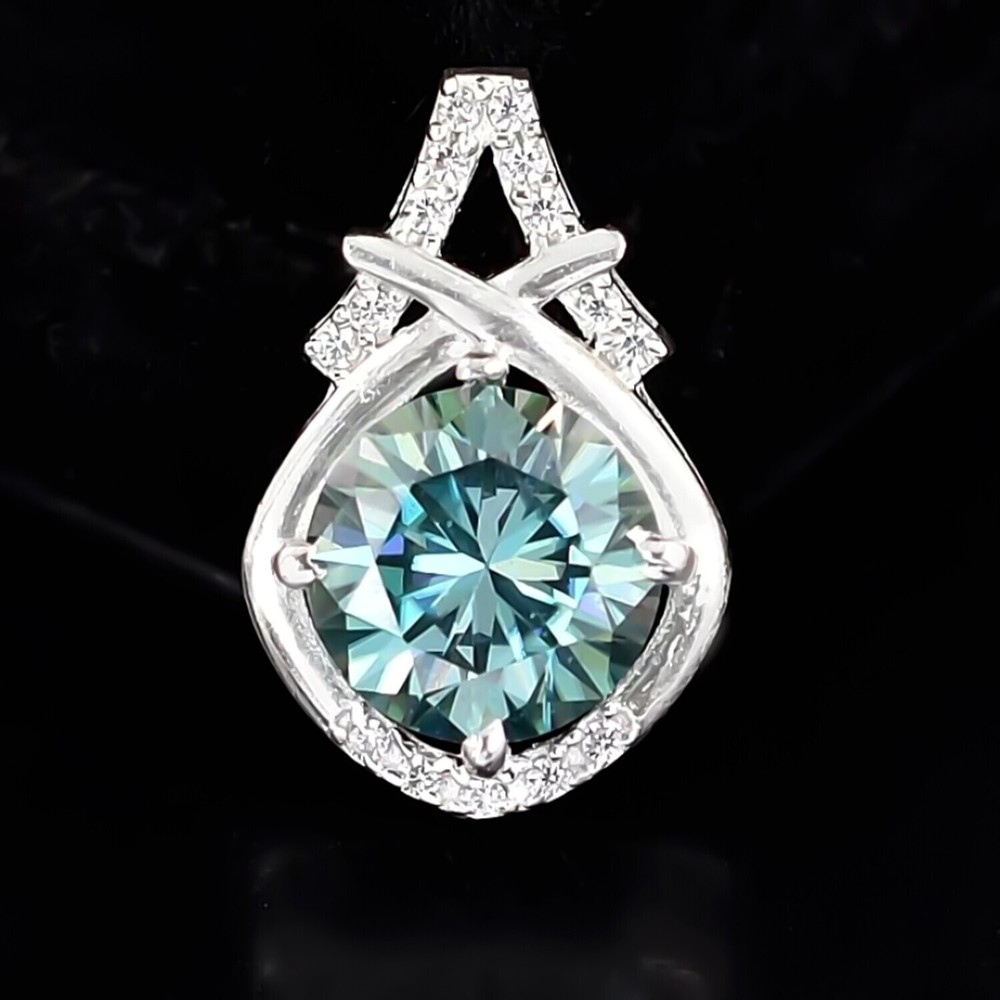 4.20 Ct Blue Round Diamond Pendant In 14k White Gold Certified Cyber Monday Gift-image