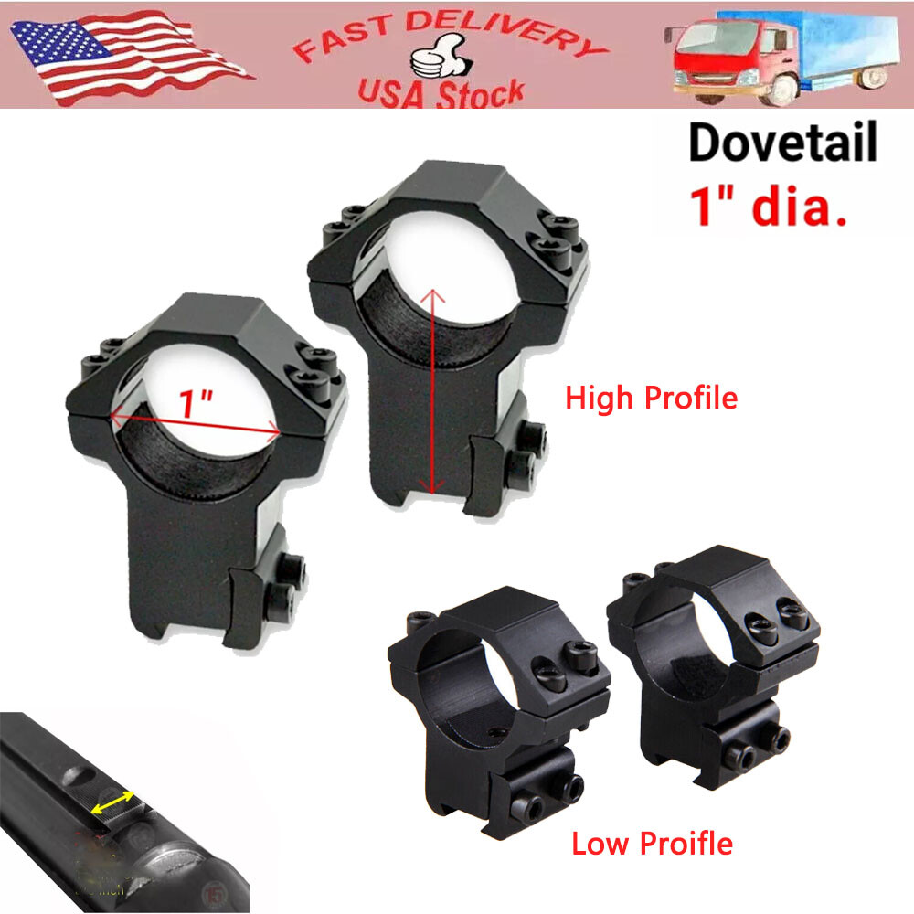 1 Inch Dovetail Scope Rings for 3/8 Inch or 11mm Rails - Low & High Profile Mount
