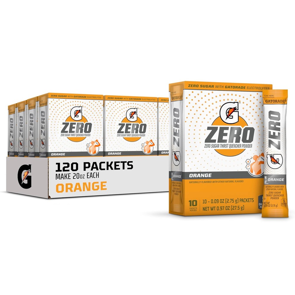 Gatorade G Zero Orange Powder Packets, 0.10oz, 120 Count (Pack of 12)