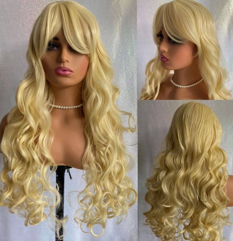 New Women Full Heat OK Beach Wavy Long Bleach Blonde Layered Synthetic Wig