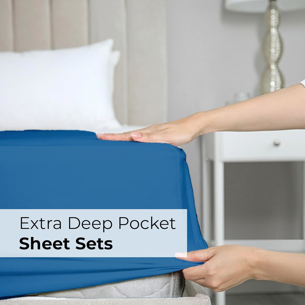 Royal Blue 6-Piece Extra Deep Cooling Full Sheet Set for Bed