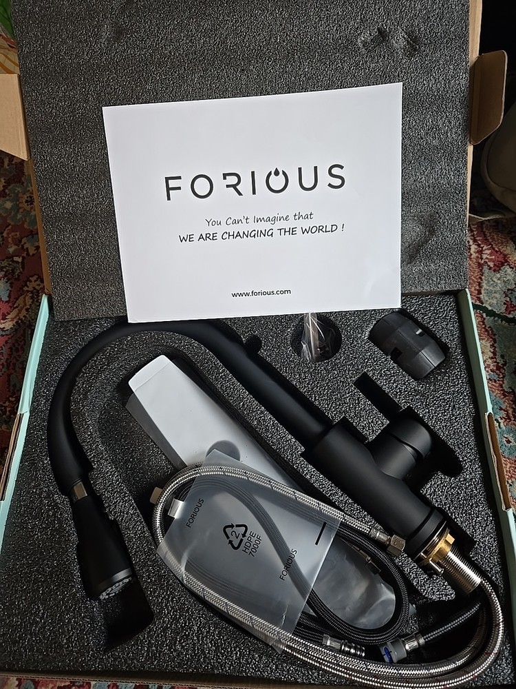 FORIOUS Black Spring Pull Down Kitchen Faucet with Sprayer