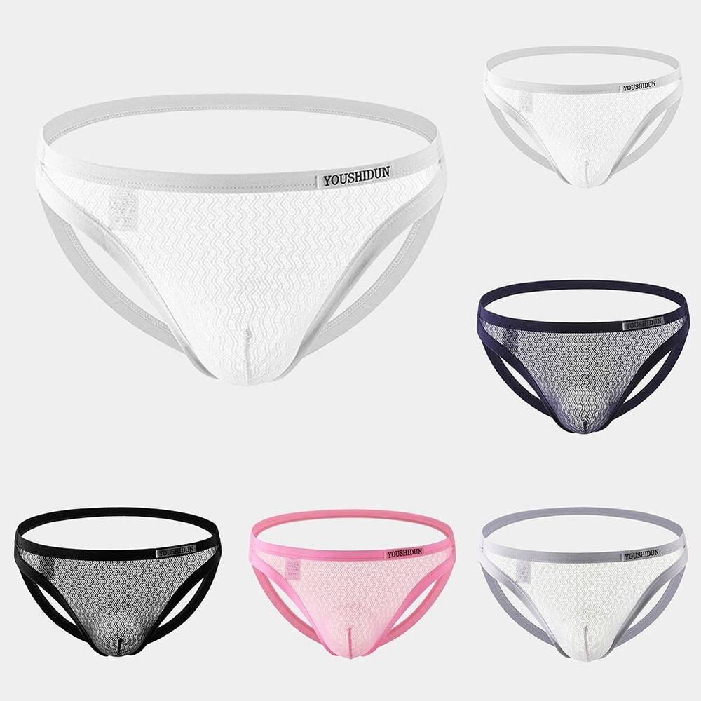 Comfortable Nylon Underpants for Men Middle Waist Thong Briefs Pink Color
