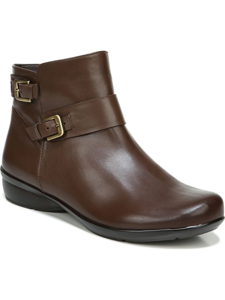 NATURALIZER Womens Brown  Non-Slip Outsole Cole Block Heel Leather Booties 6 M