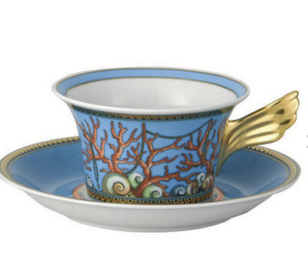 VERSACE LA MER CUP SAUCER SET TEA COFFEE ROSENTHAL LUXURY GIFT SALE New in Box