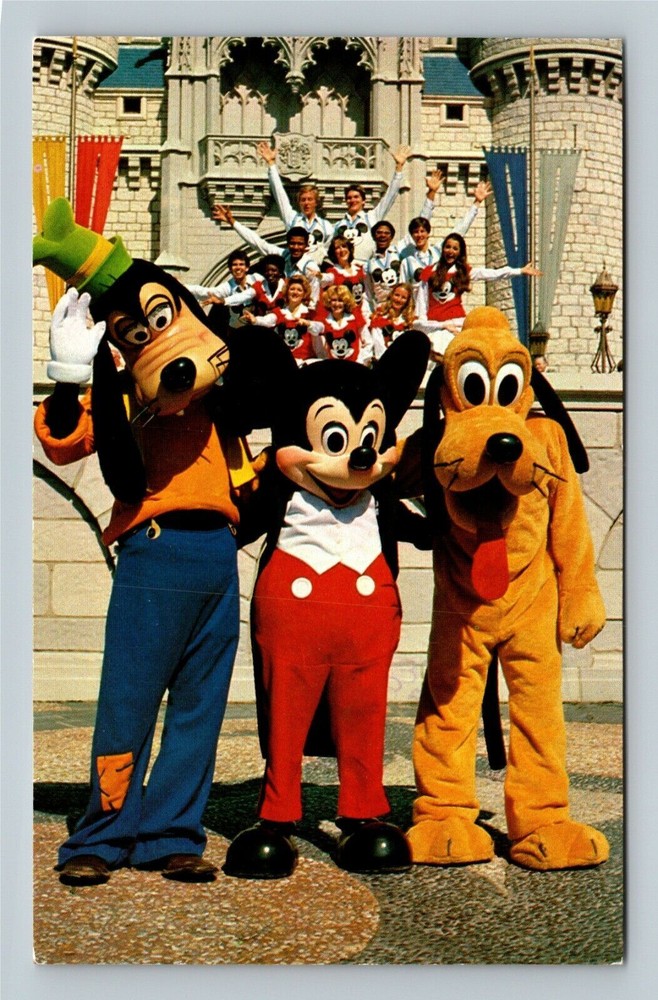 Vintage Disney World Orlando FL Postcard with Mickey Goofy Kids Characters