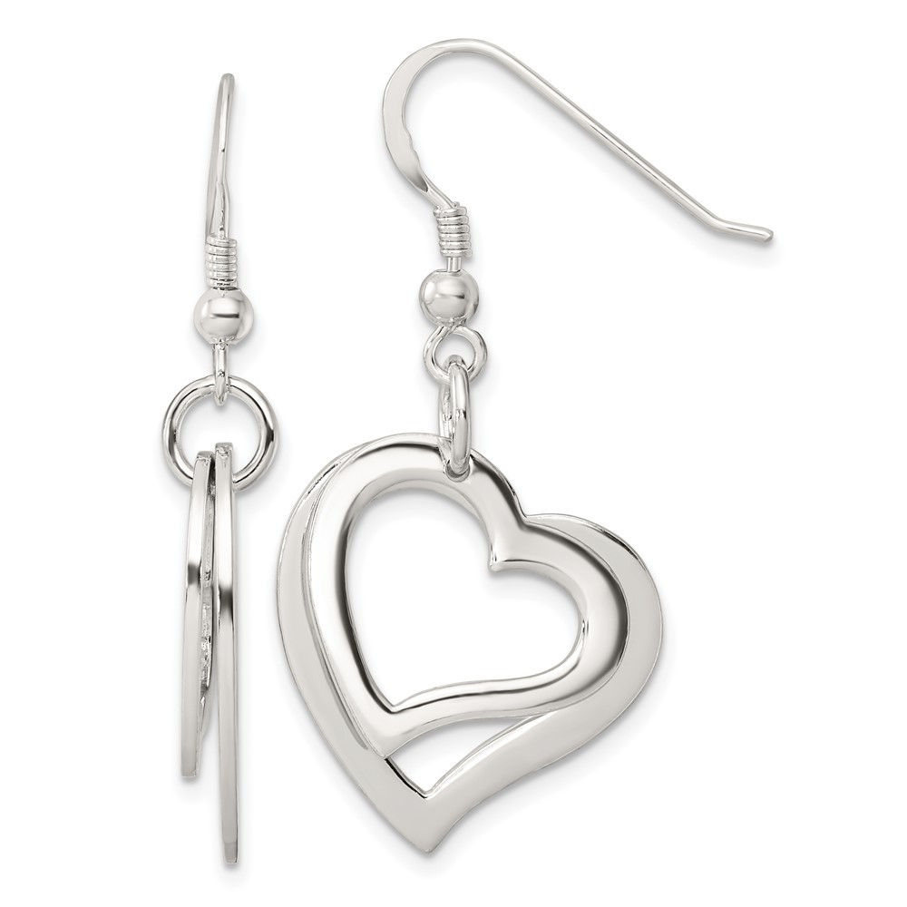 Sterling Silver Two piece Open Heart Shepherd Hook Drop & Dangle Earrings 5.2gm