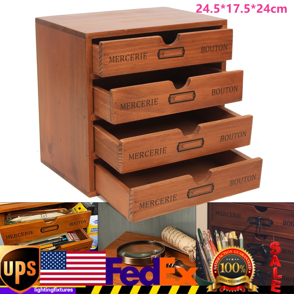 Brown Large 4 Layers Wooden Storage Box Jewelry Organizer Rectangle 4 Drawers