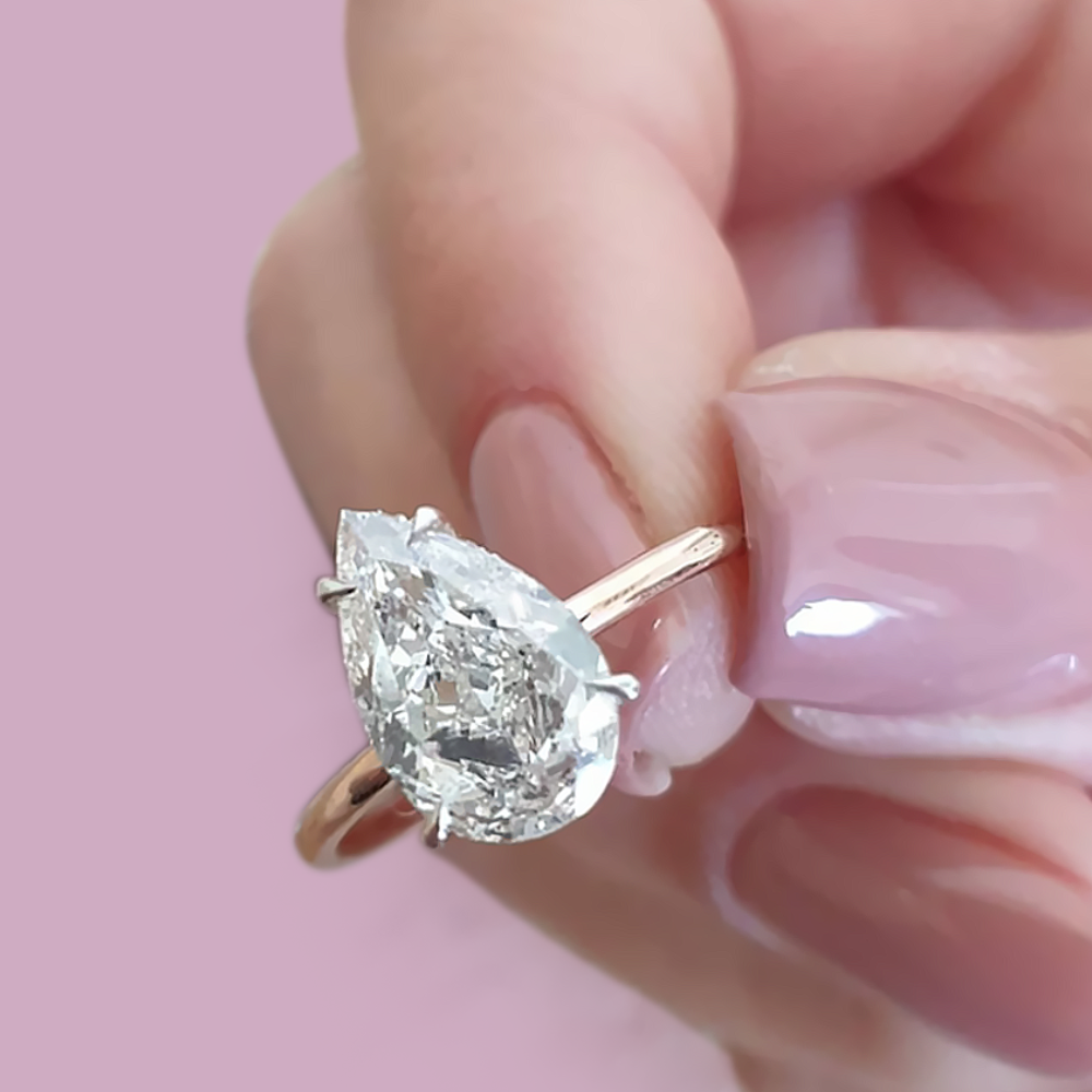 Wedding 14k Yellow Gold Rin  1.71 Carat IGI Lab Grown Diamond 5 Pear Cut