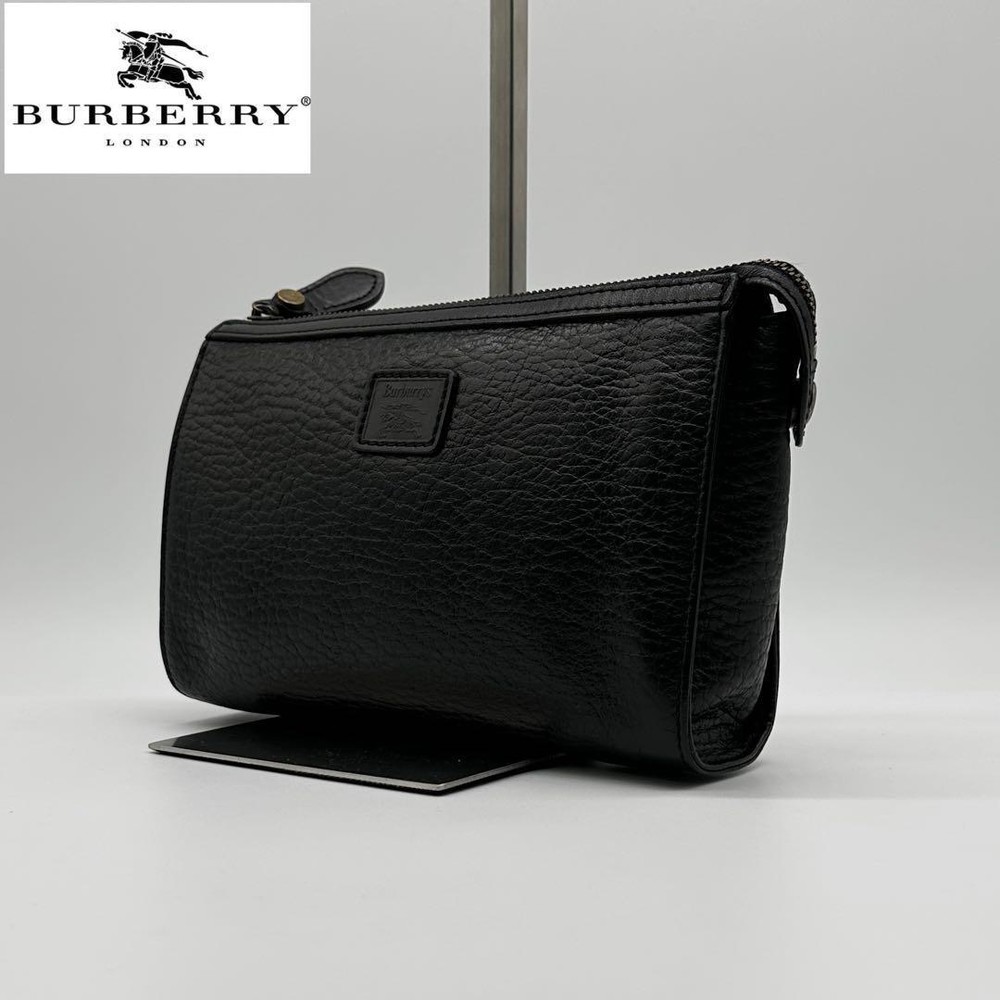 Kiwami Burberry Leather Clutch Bag Second Black