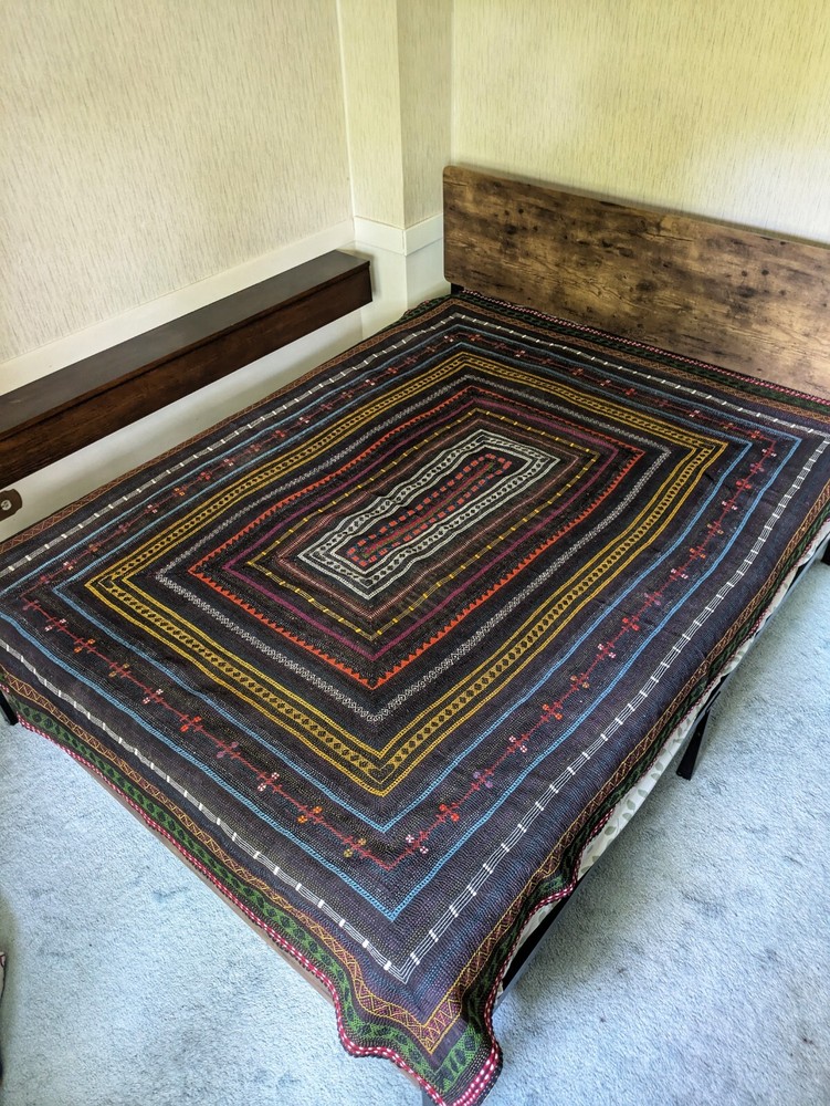 vintage coverlet Bedspread queen Black Kantha Quilt