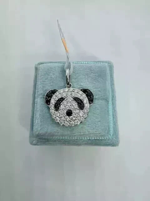 1.30Ct Lab Created Black Diamond Panda Pendant 14K White Gold Plated Free Chain
