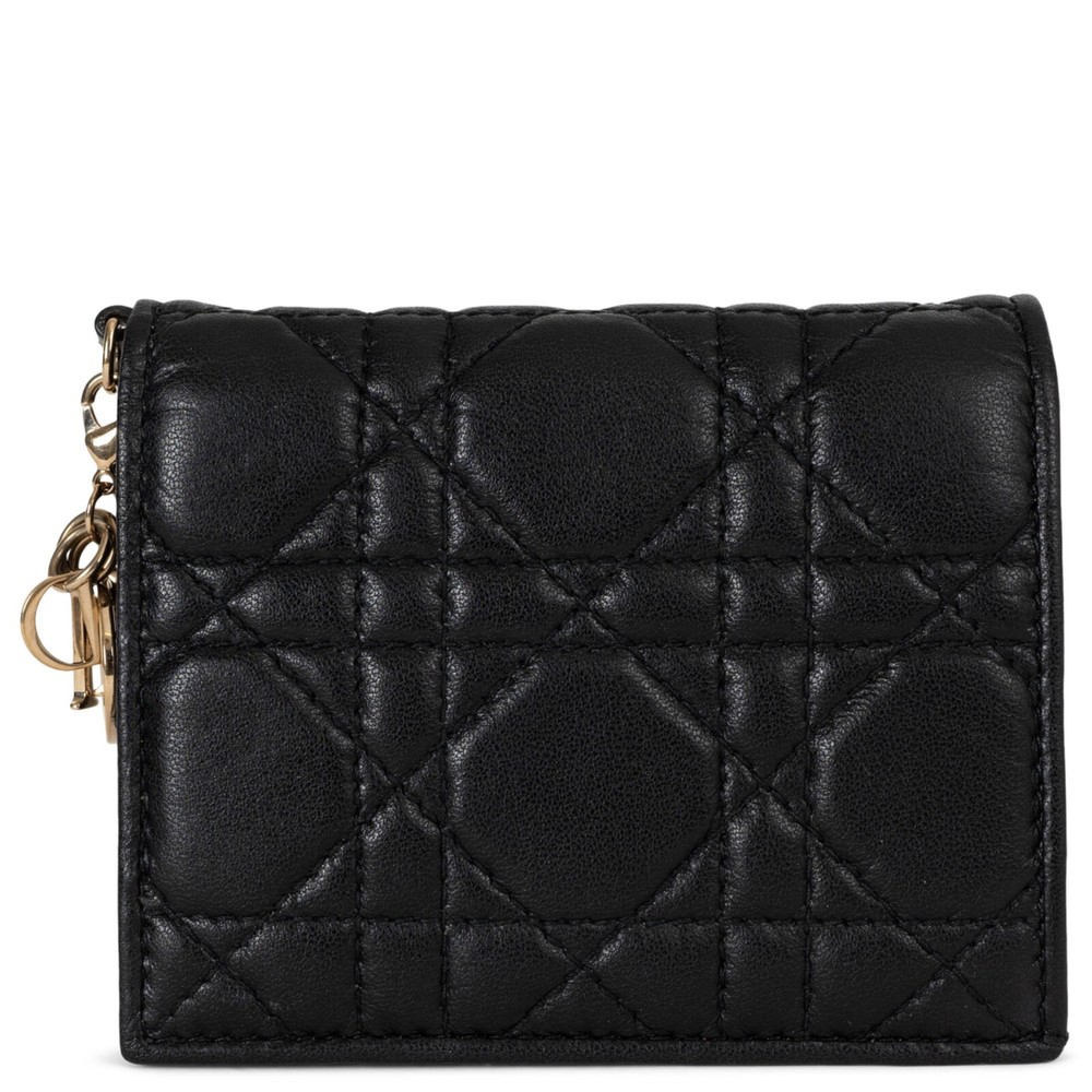 Christian Dior Mini Lady Dior Gardenia Wallet in Black Cannage Leather