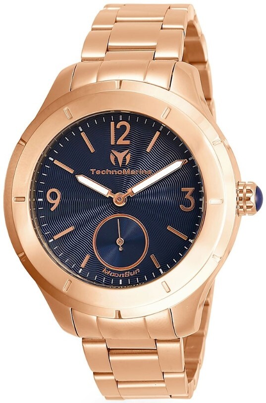 Technomarine MoonSun Mens 42mm Rose Gold Stainless Steel Blue Dial Watch TM-818003
