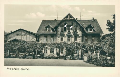Postcard Klotzsche district Dresden station hotel 1940s flags from time
