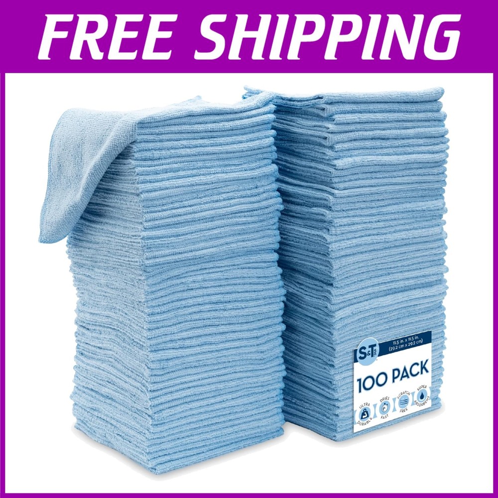 Eco-Friendly Light Blue Microfiber Cleaning Cloths - 12x12 Inch, Pack of 100