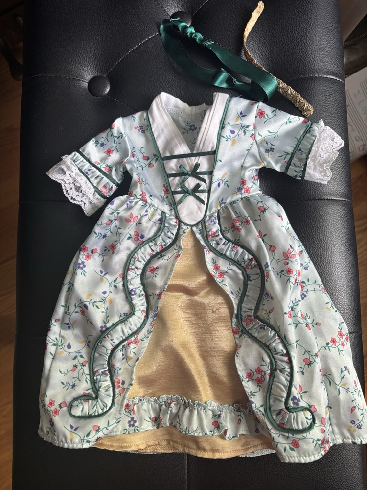 American Girl Doll Elizabeth Holiday Dress with Floral Gold Satin & Accessories