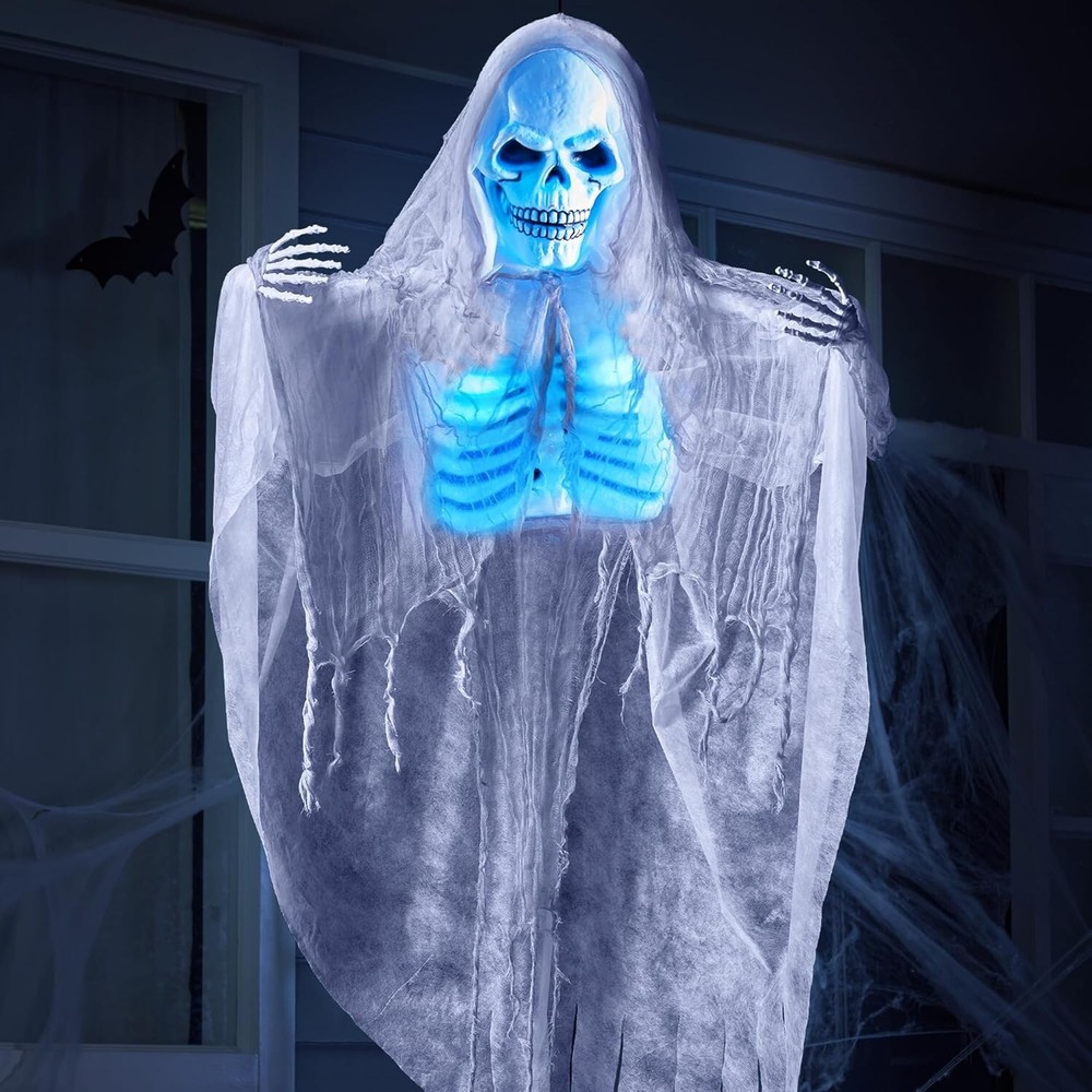 60-Inch Animated Grim Reaper Halloween Skeleton with Sound and LED Lighting