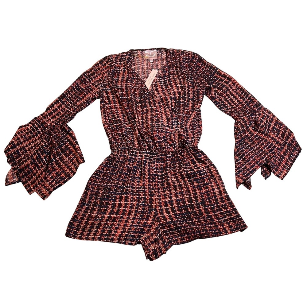 Romeo & Juliet Couture V-Neck Bell Sleeve Colorful Romper Size Small NEW Hippie