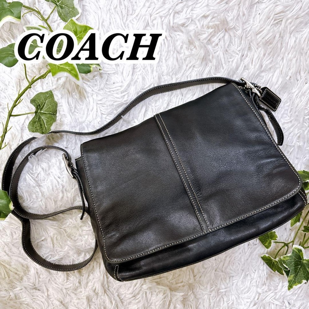 COACH genuine leather shoulder messenger bag 9570 black with free shipping
