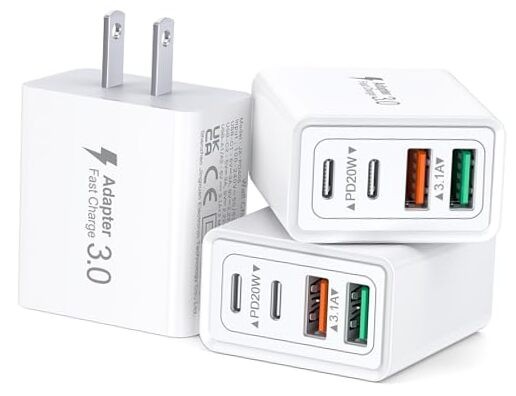 [3 Pack] USB C Charger Block, 40W 4-Port PD+QC Power Adapter USB C Wall