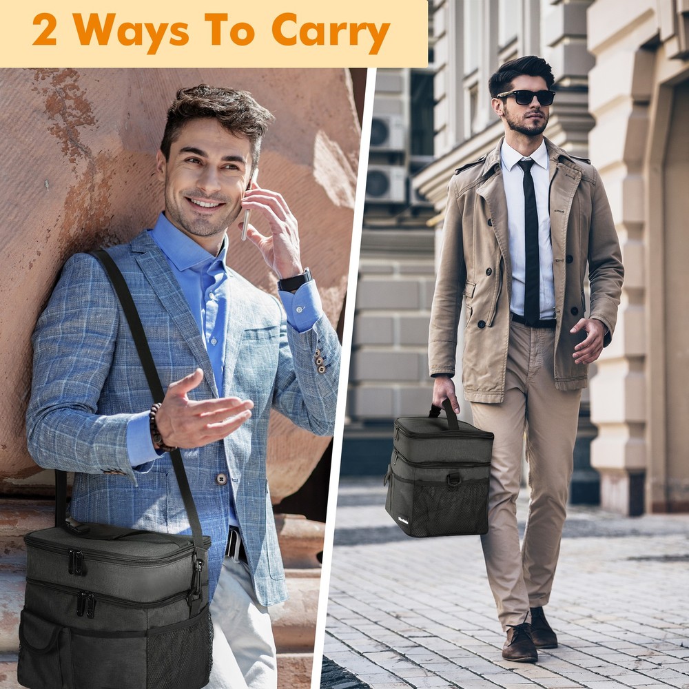 Double Deck Lunch Bag Dual Compartment for Women Men Kids Work Office Sport