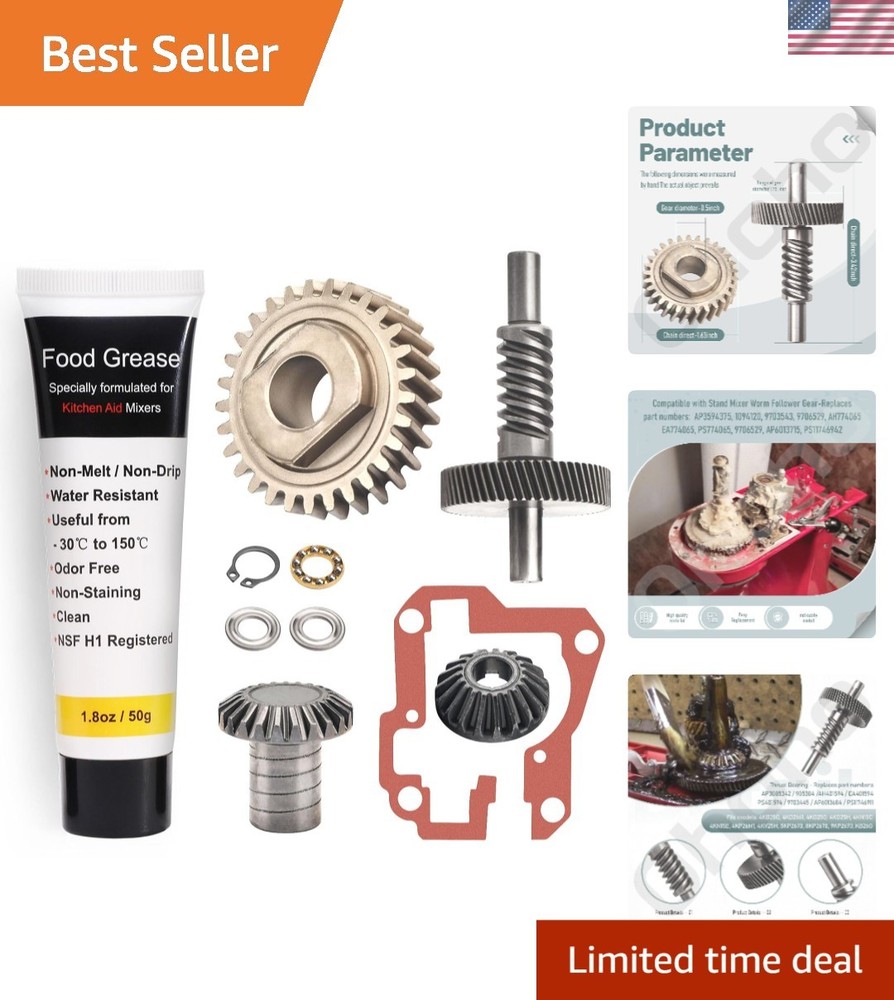 Whirlpool/Kitchenaid Worm Gear Replacement Kit with Thrust Bearing & Grease