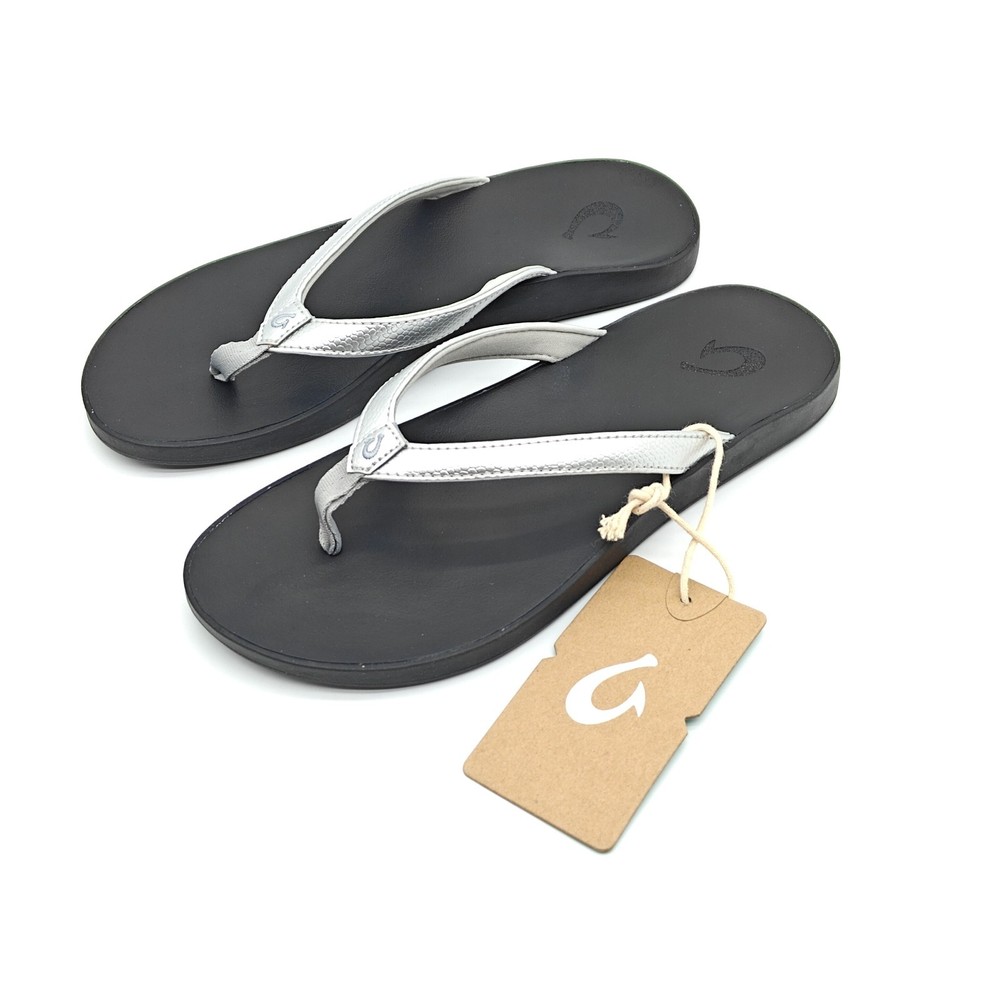 OLUKAI Womens Puawe Sandal in Silver Black Sizes 6 9 11 20498-2K40