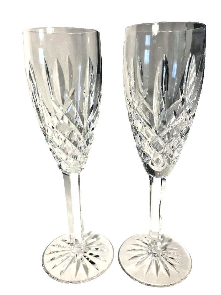 Waterford Shaftesbury Crystal Champagne Flutes Set of 2 Elegant Stemware
