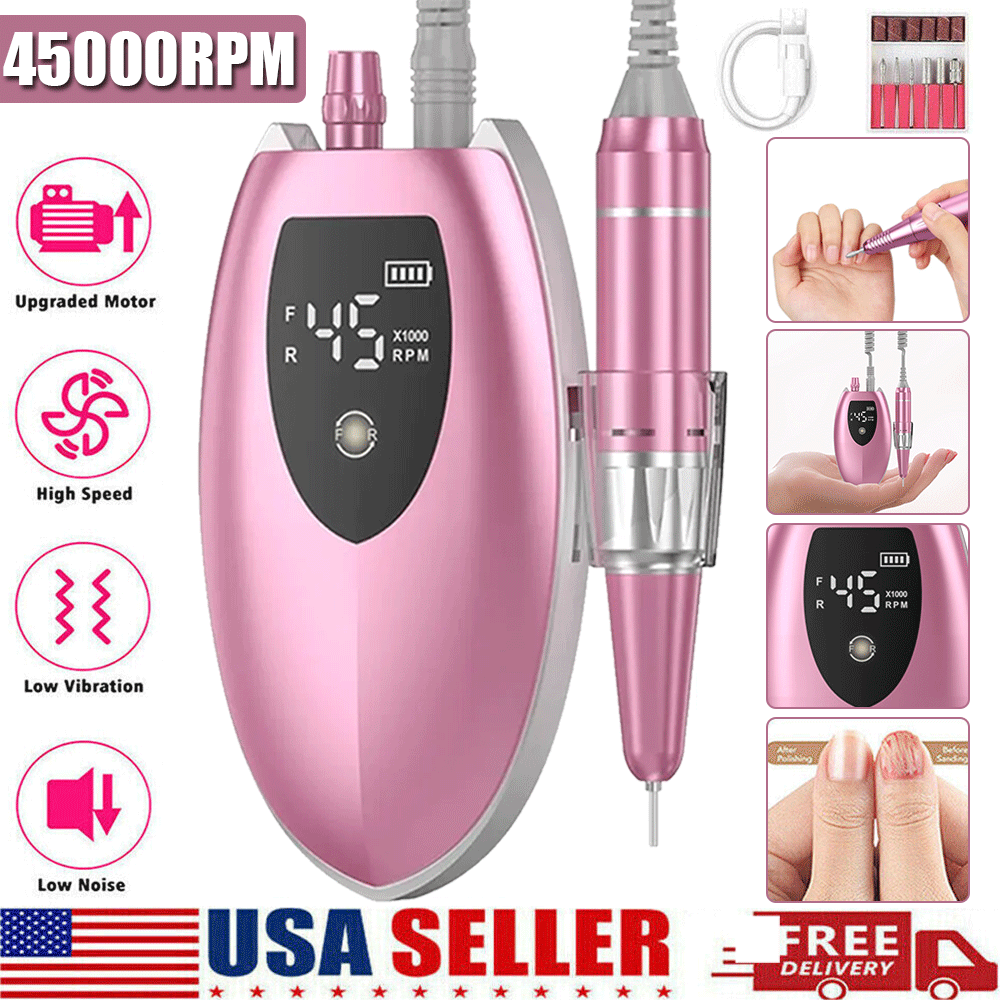 45K RPM Portable Electric Nail Drill for Manicure & Pedicure Set US