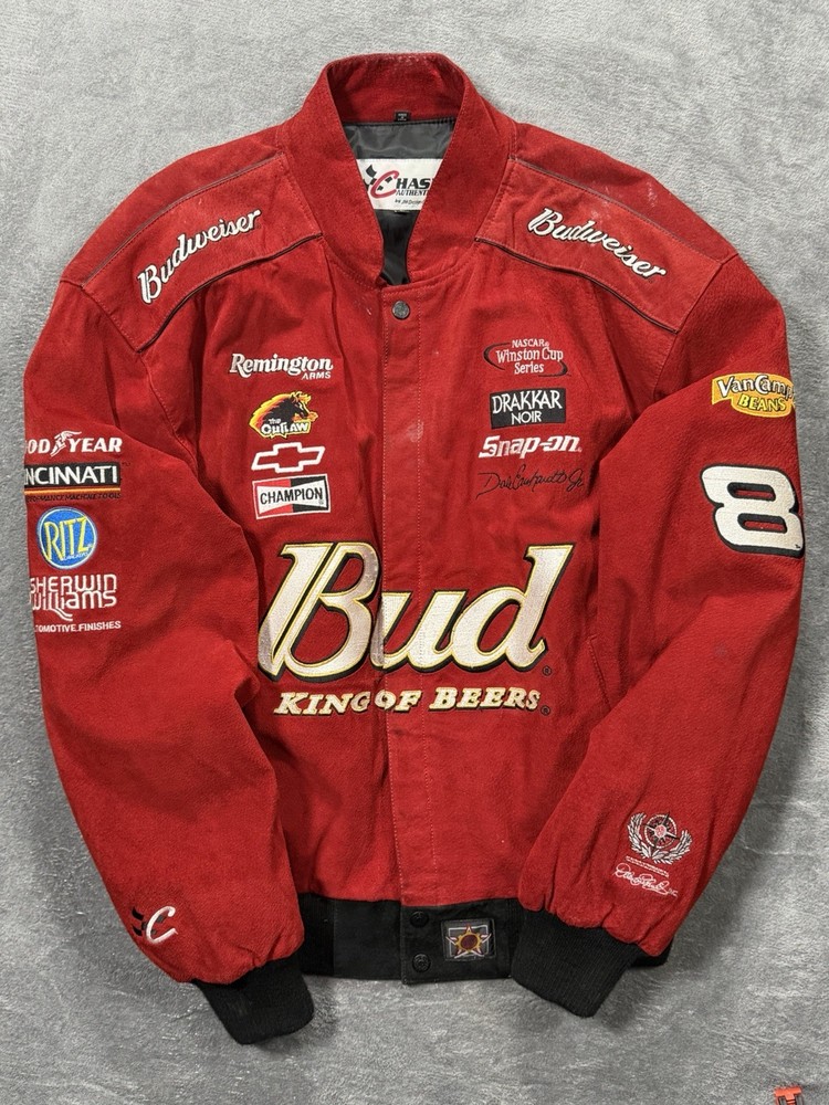 Chase Authentics Budweiser Dale Jr NASCAR Racing Jacket Red Mens Size Large