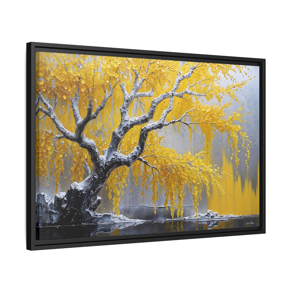 Acrylic Painting Yellow Willow Tree Framed Canvas Print Wall Art Home Decoration