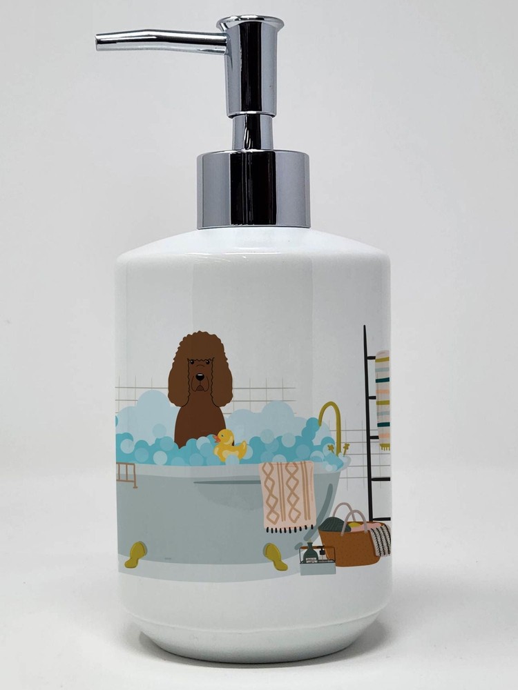 Irish Water Spaniel in Bathtub Ceramic Soap Dispenser Hand Soap Dispenser Pump