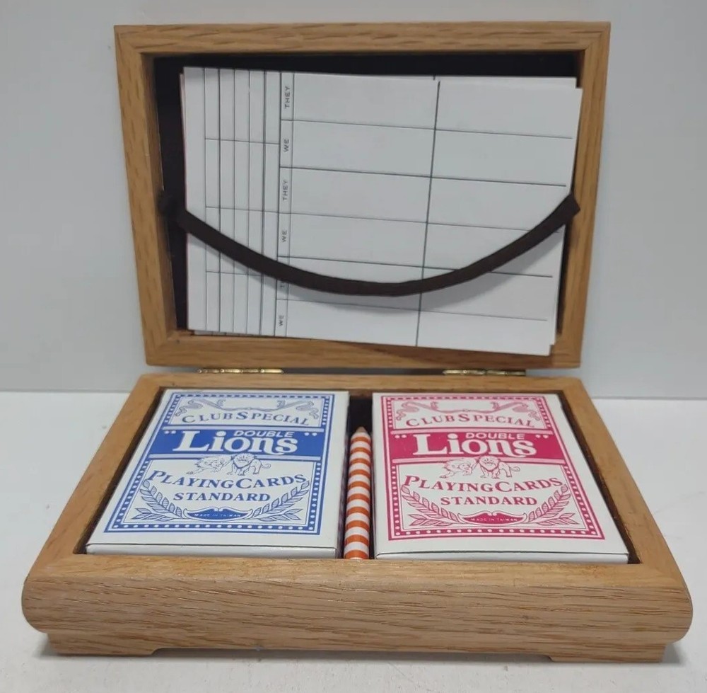 Contract Bridge Game Box 2 Decks Double Lions Playing Cards Pencil Score Sheets