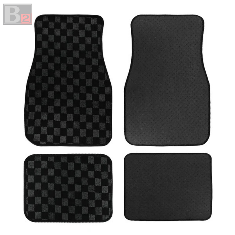 4PCS JDM Checkered Black Floor Mats Interior Carpet Universal