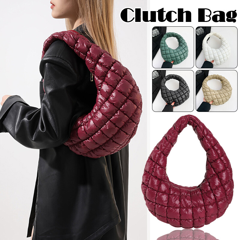 Women Soft Satchel Bag Versatile Pleatd Bag Lightweight Down Cotton Shoulder Bag