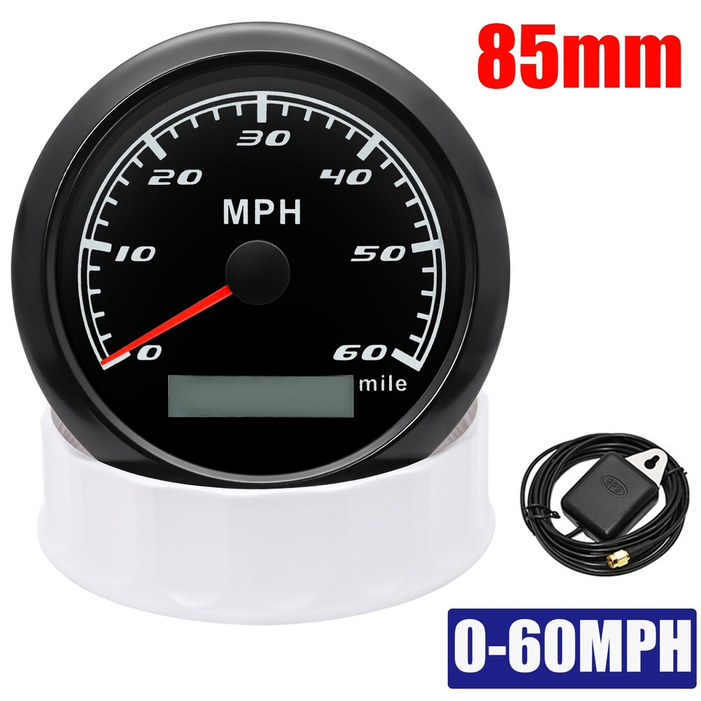 85mm LCD GPS Speedometer with 7-Color LED Display for Car Truck Boat 0-60MPH Odometer Gauge