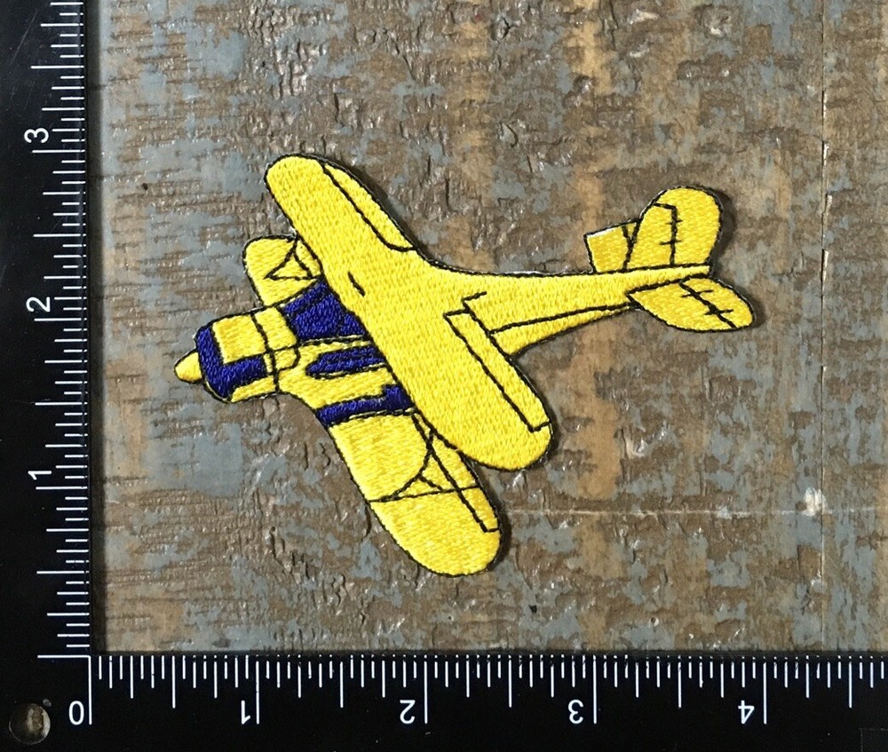 Vintage Aircraft Aviation Plane Yellow Blue Embroidered Iron-On Patch