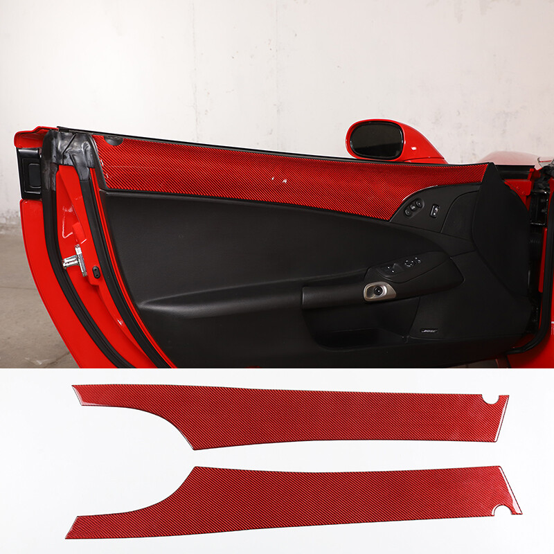 Red Carbon Fiber Interior Door Upper Panel Trim Sticker For Corvette C6 05-13