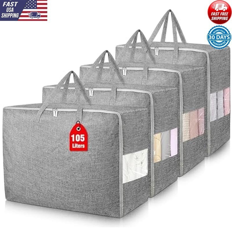 4Pack Extra Large Storage Bags Clothes Bedding Moving W/ Zipper Handles New