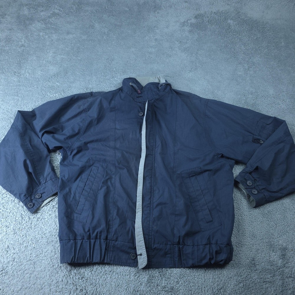 Vintage London Fog Jacket Mens Large Long Blue Bomber Windbreaker Harrington 90s