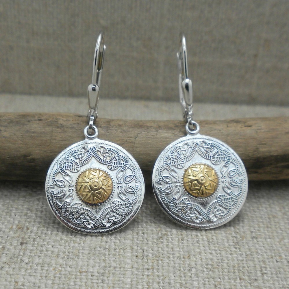 Sterling Silver IRISH MADE Celtic Warrior Shield Earrings with 18K Bead Boxed
