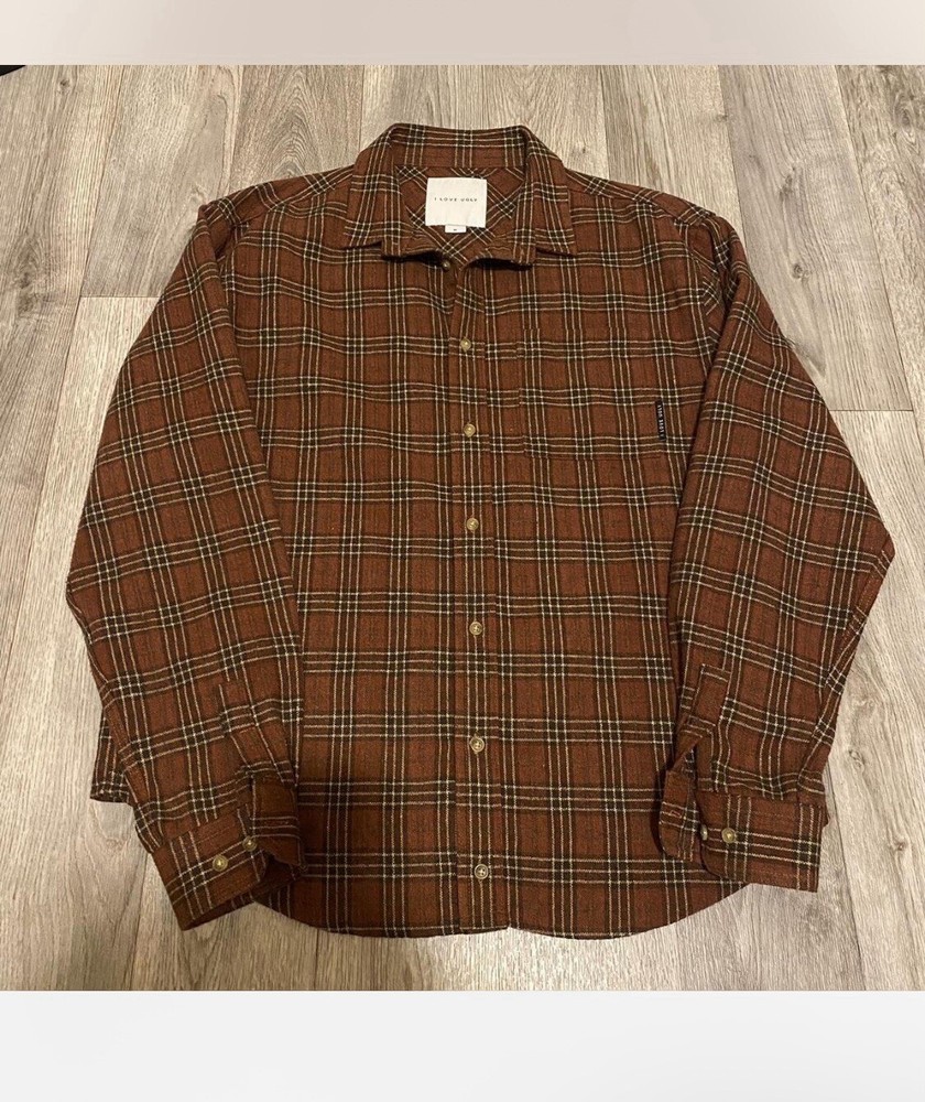 I Love Ugly Flannel Plaid OverShirt Button Up Size Medium