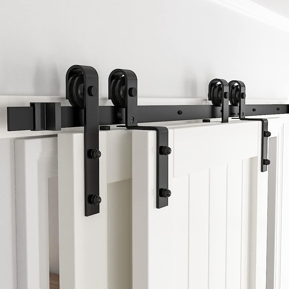 6FT Heavy Duty Sliding Barn Door Hardware Kit Single Track Bypass Double Door