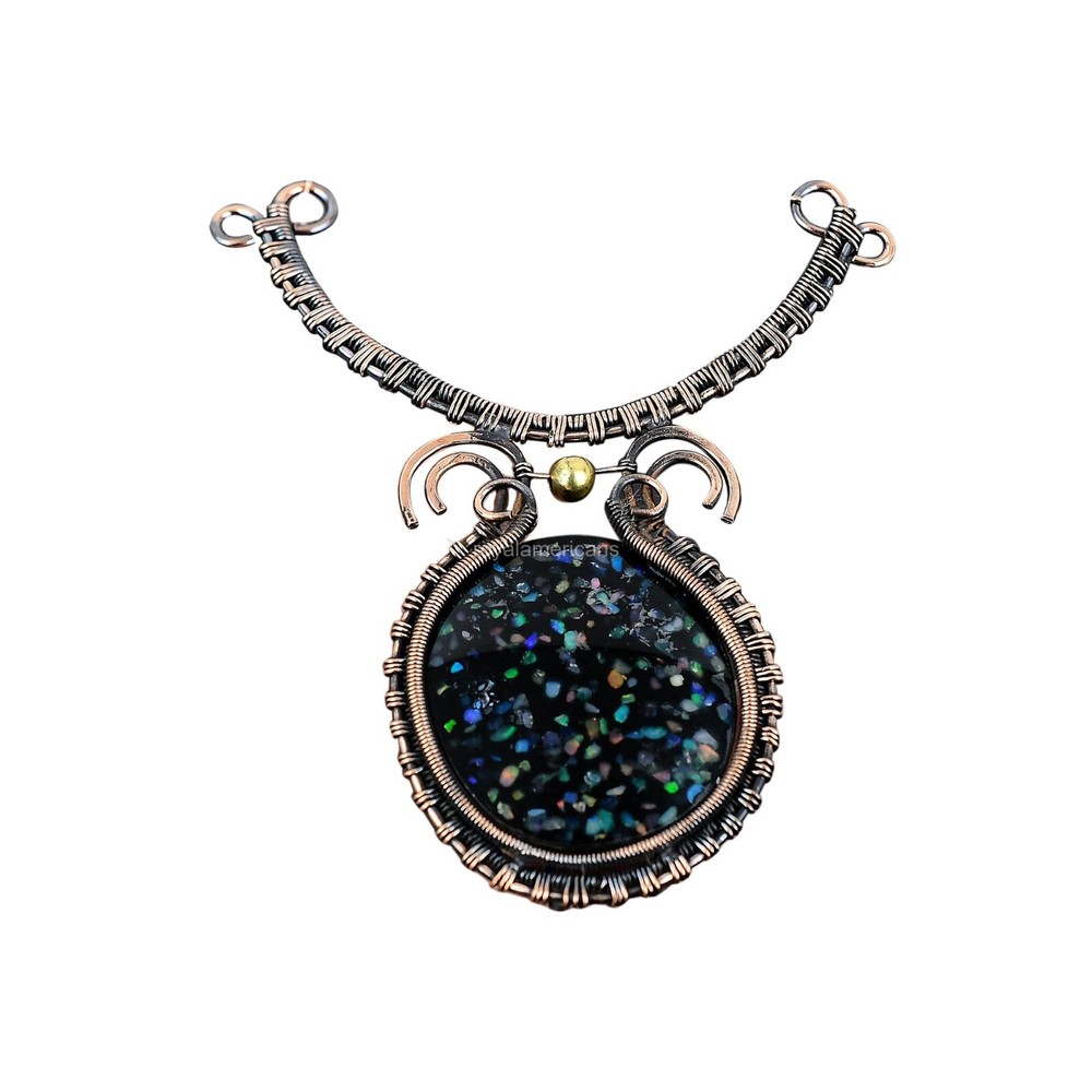 Mothers day Deal Black Ethiopian Opal Stone Sister Boho Necklace Jewelry Copper-image