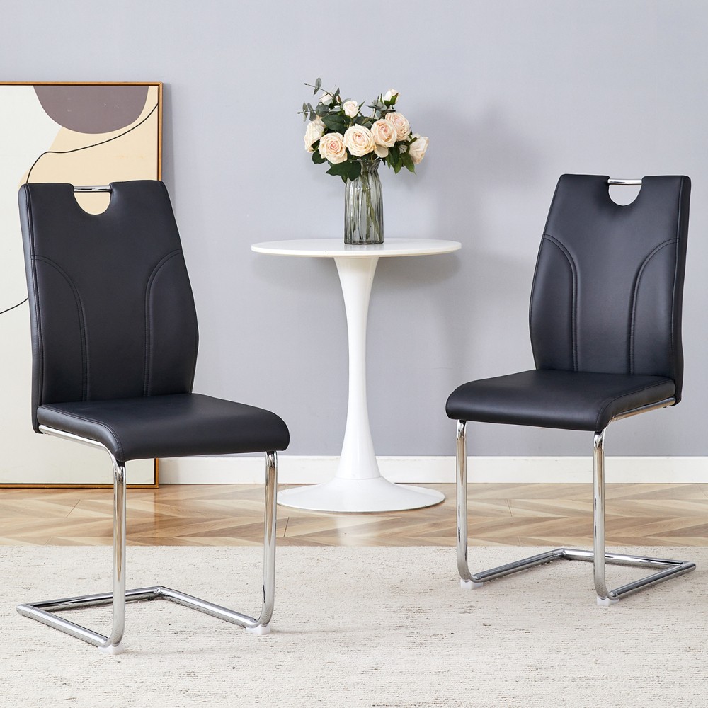 Uniquely Designed Black Dining Chairs Pu Material Paired W Metal Chair Legs