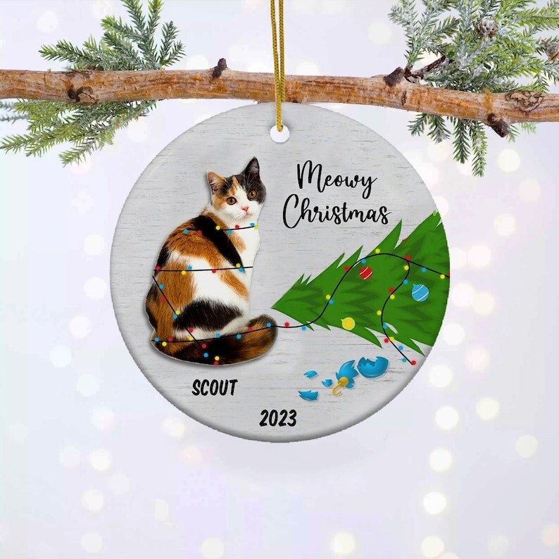 Personalized Calico Cat Christmas Ornament, Custom Calico Ornament, Cute Cali...