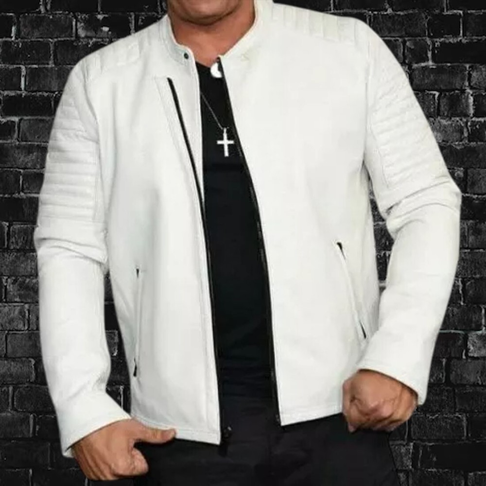 Men's Genuine White Lambskin Leather Jacket Biker Soft Stylish Motorcycle Jacket